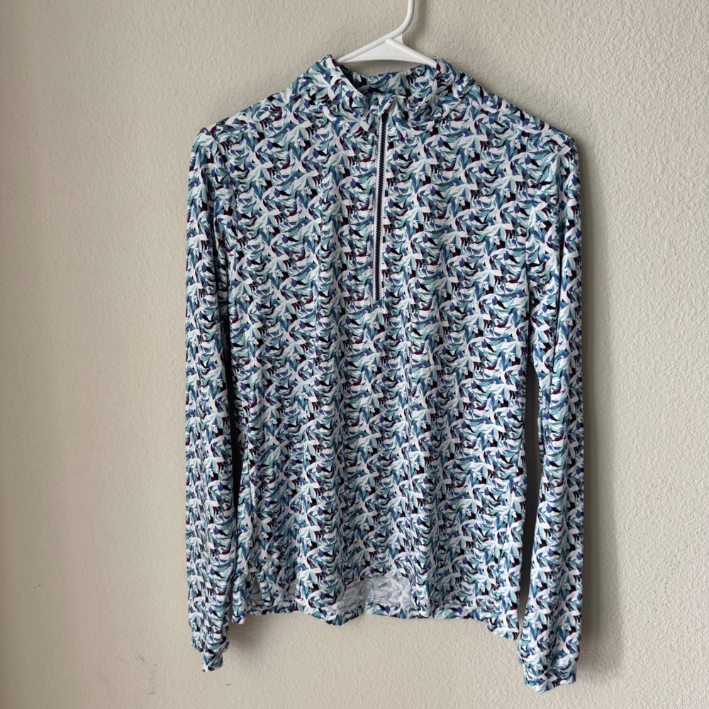 Zero Restriction Womens Blue Abstract Floral Quarter Zip Golf Pullover Top Small